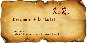 Kremmer Rátold névjegykártya